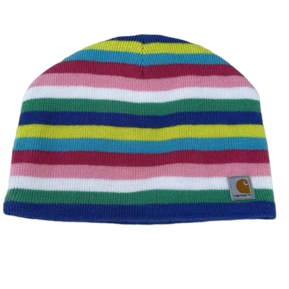 Carhartt Stripe Beanie Hat Youth Multicolored Fleece Lined Bright Winter